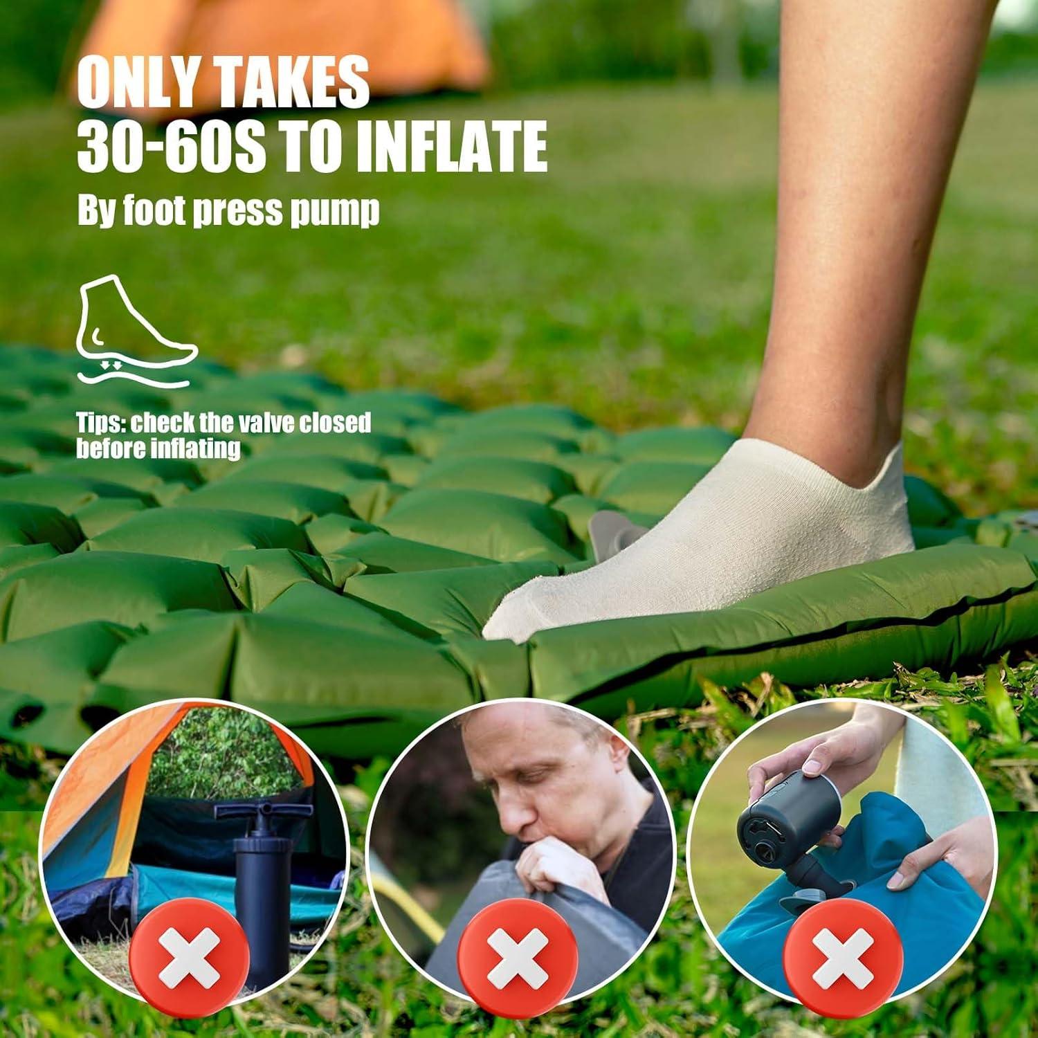 image:imageAKSOUL Camping Ultralight Sleeping Pad Compact Portable Self Inflatable Sleep Mat with Builtin Foot Pump Lightweight Single Pad for Camping Traveling Outdoor Activities Green