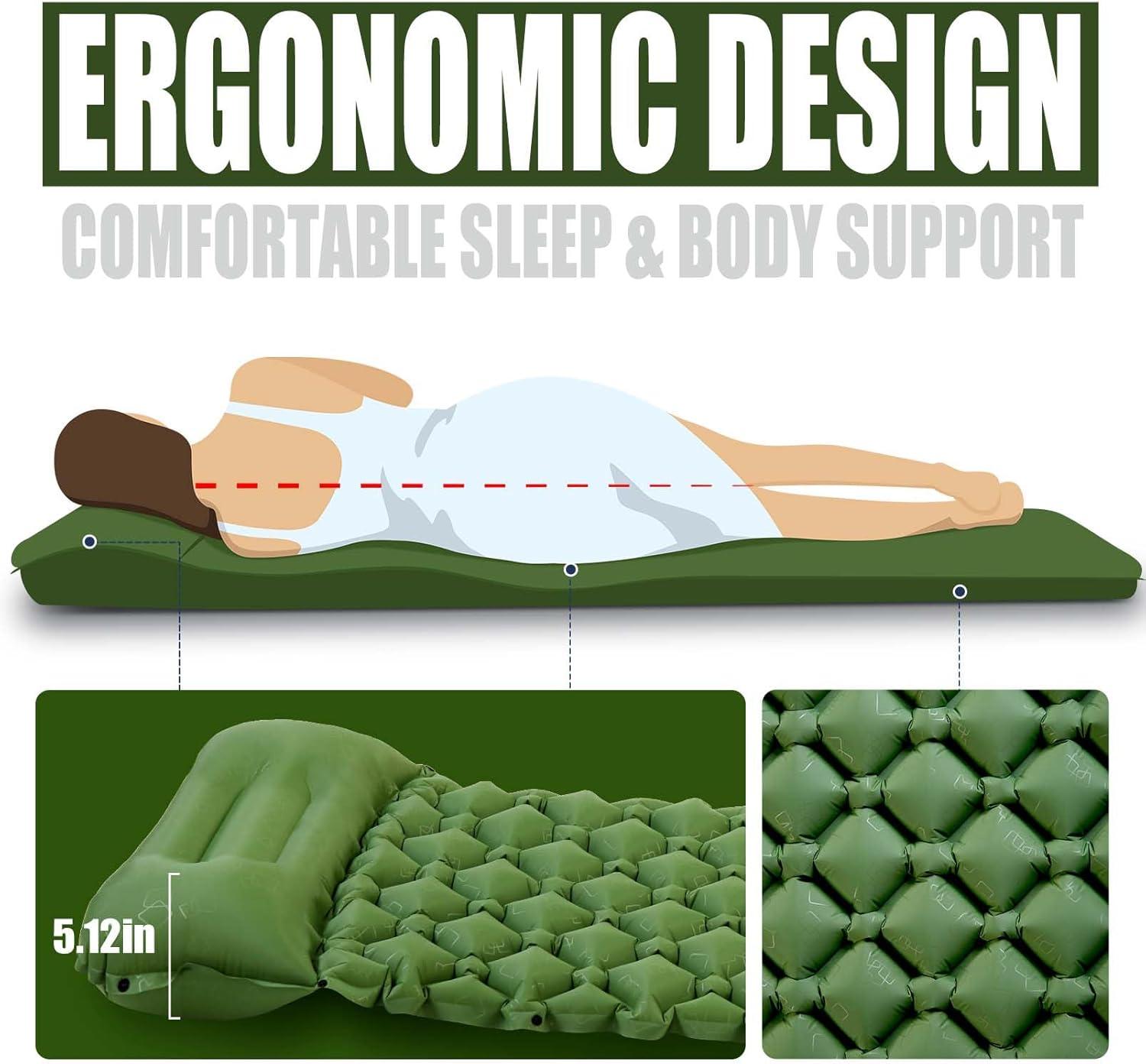 image:imageAKSOUL Camping Ultralight Sleeping Pad Compact Portable Self Inflatable Sleep Mat with Builtin Foot Pump Lightweight Single Pad for Camping Traveling Outdoor Activities Green