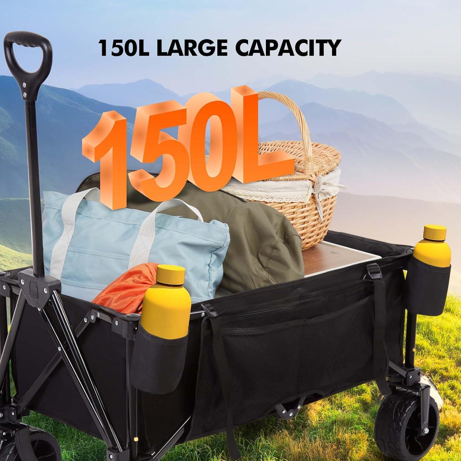 image:imageAKSOUL Foldable Wagon Cart with Wheels Heavy Duty Removable Utility Big Wheel Collapsible Large Folding Pull Cart 440lbs Weight Capacity for All Terrain Outdoor Camping Beach