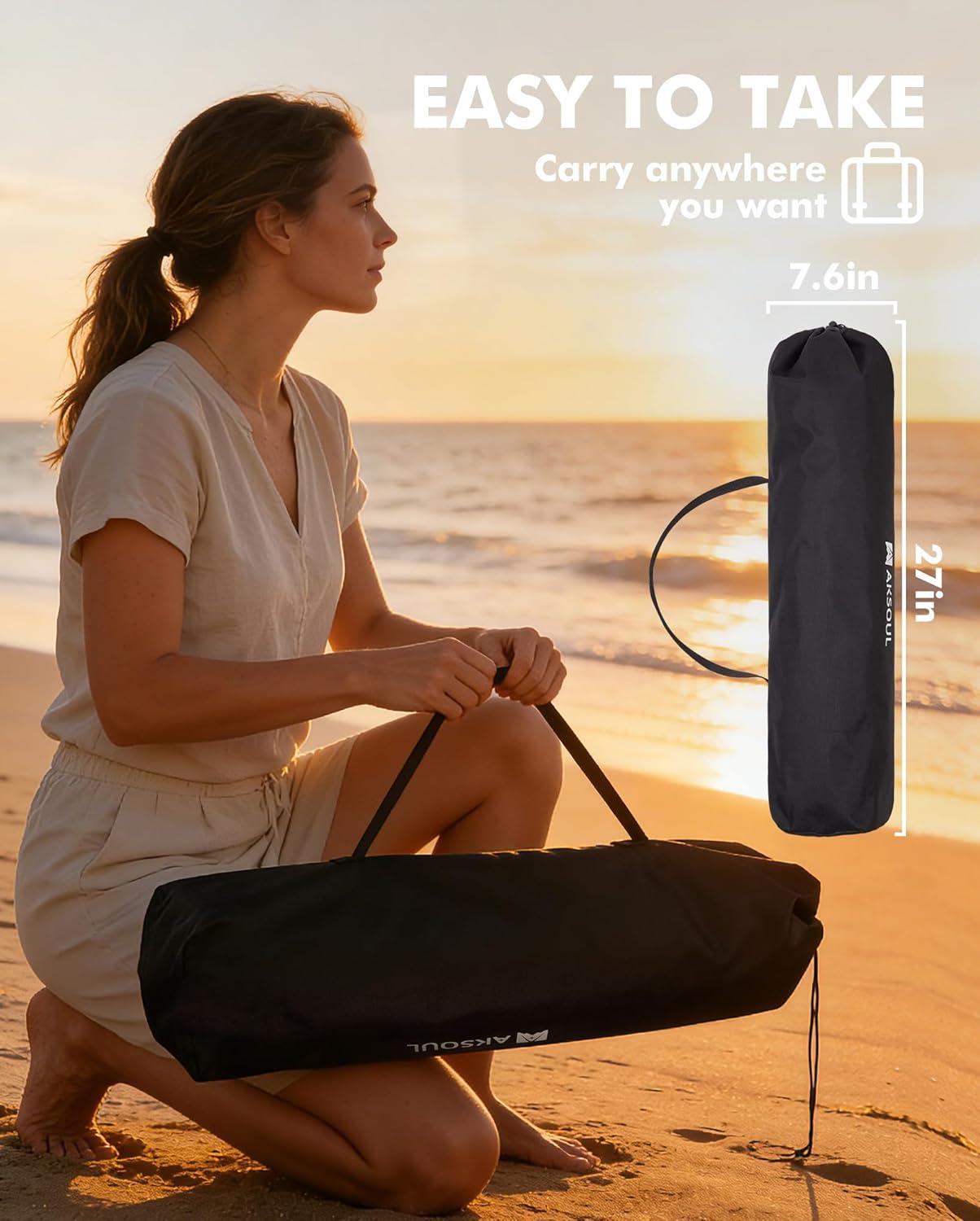 image:imageAKSOUL Folding Beach Chair for Adults LowHigh Back Chairs with Carry Bag Extra Wide Seat Chair with Comfortable Pillow amp Storage Pocket 1 Pack amp 2 Pack BlueLow Back Black 1 Pcs