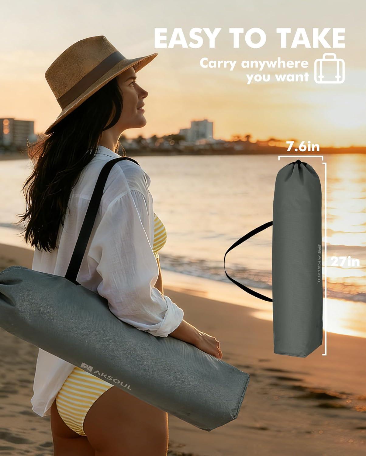 image:imageAKSOUL Folding Beach Chair for Adults LowHigh Back Chairs with Carry Bag Extra Wide Seat Chair with Comfortable Pillow amp Storage Pocket 1 Pack amp 2 Pack BlueLow Back Gray 1 Pcs