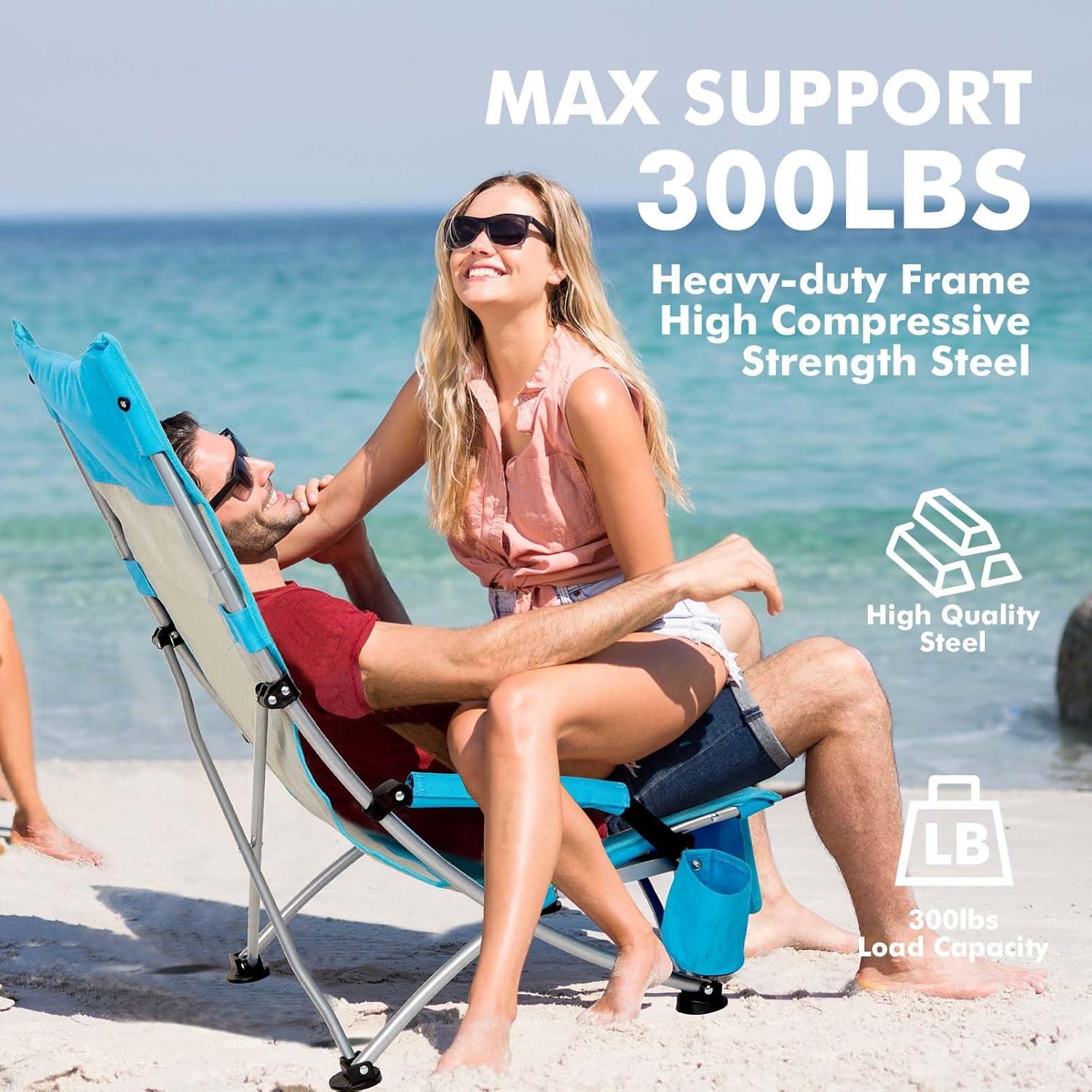 image:imageAKSOUL Folding Beach Chair for Adults LowHigh Back Chairs with Carry Bag Extra Wide Seat Chair with Comfortable Pillow amp Storage Pocket 1 Pack amp 2 Pack BlueHigh Back Blue 2 Pcs