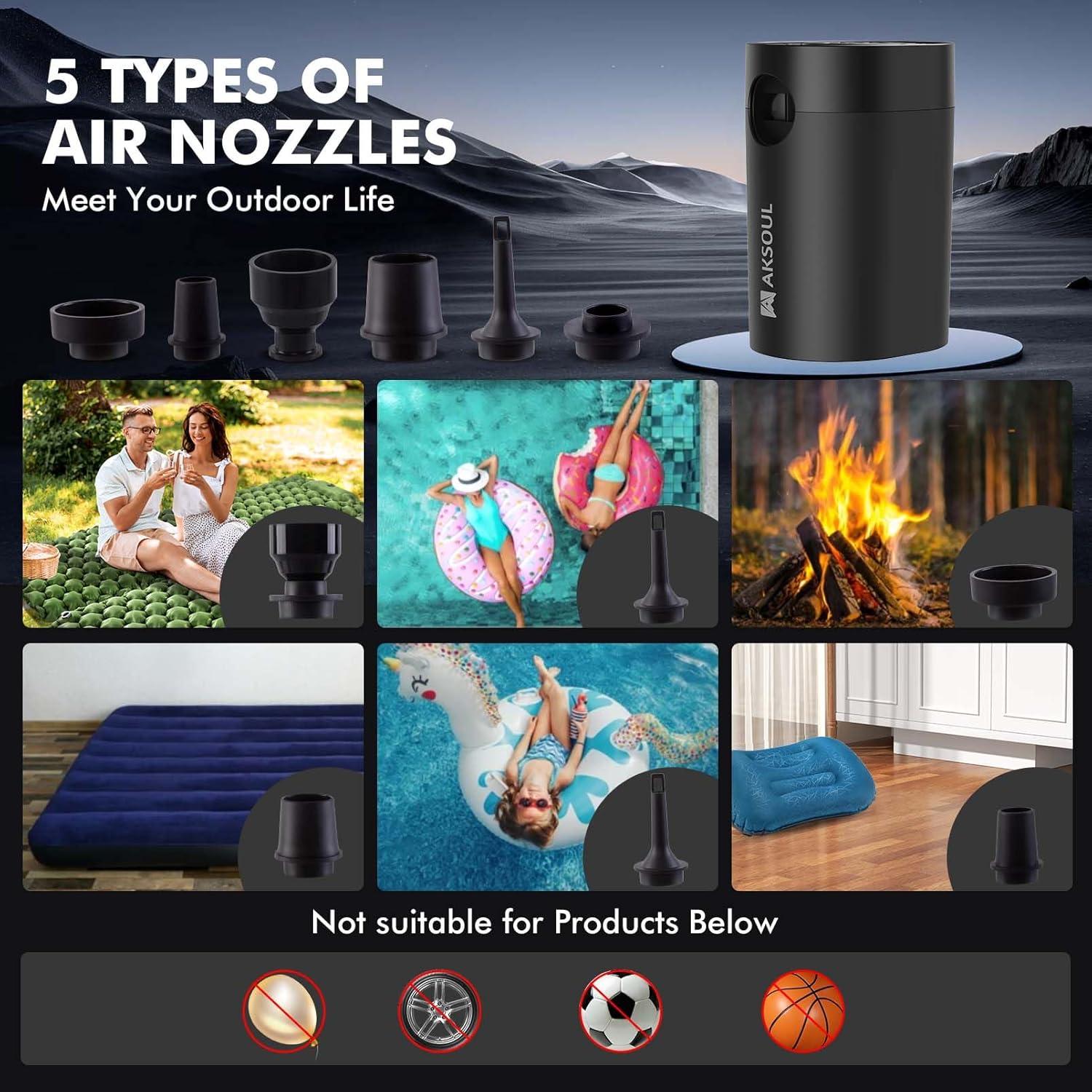 image:imageAKSOUL Portable Air Pump for Inflatables Electric Pumps for Air Mattress Air Bed Pool Floats Raft Basic amp Tiny amp UpgradedBasic Black