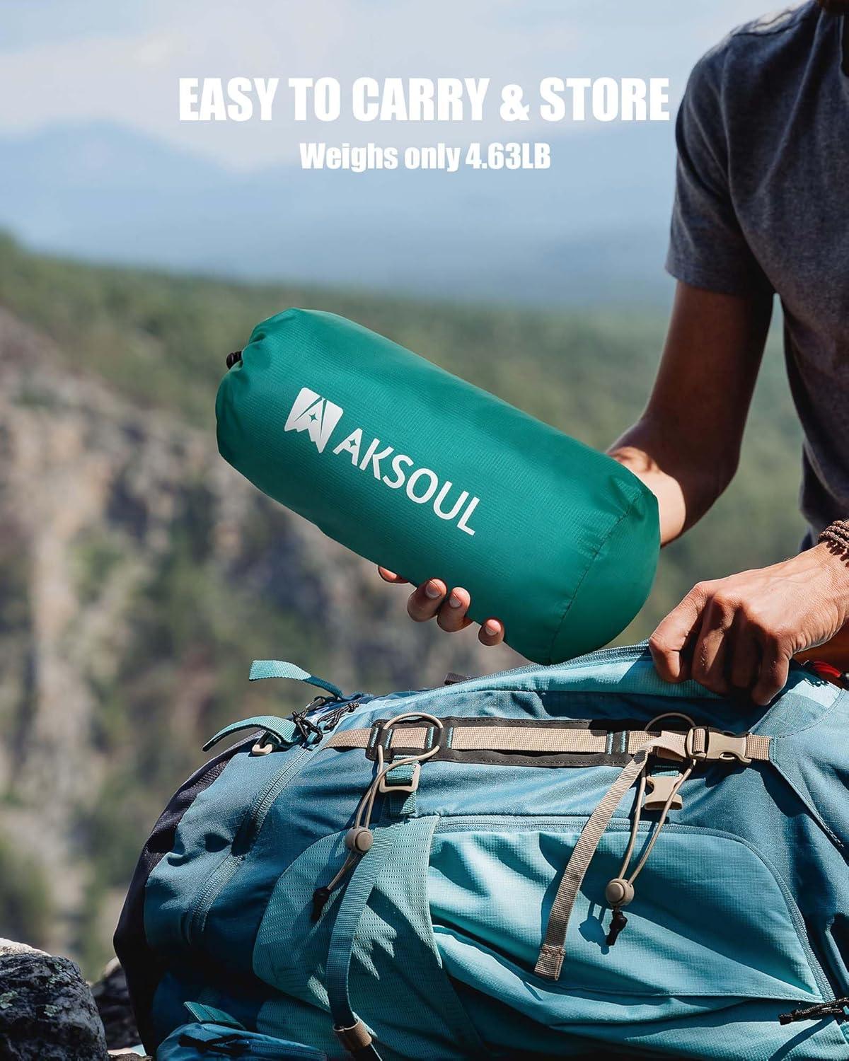 image:imageAKSOUL Sleeping Pad Camping Mat Self Inflating Ultralight amp Compact Air Mattress Connectable Lightweight Inflatable Pad with Builtin Foot Pump for Camping Hiking BackpackingDouble Peacock Blue
