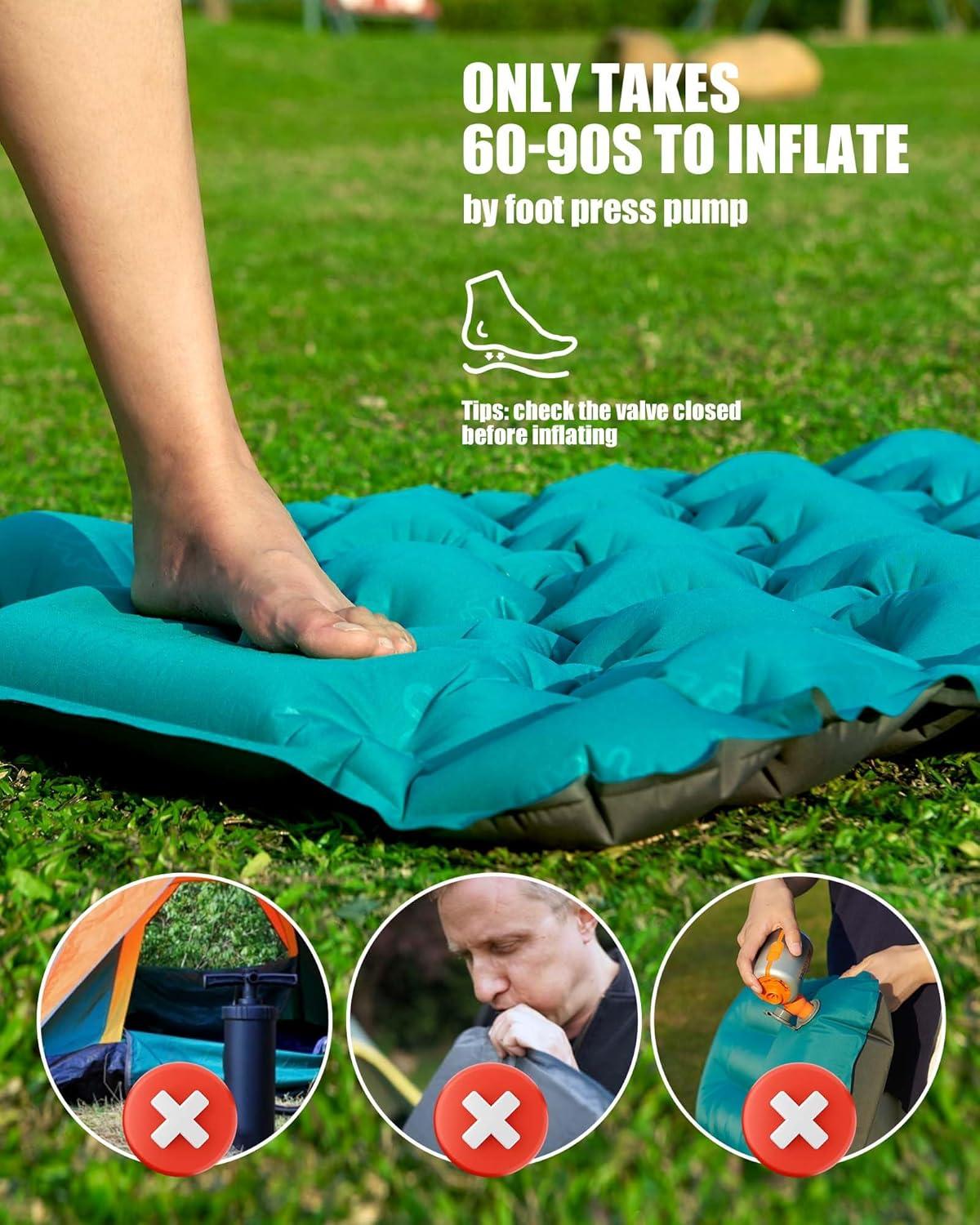 image:imageAKSOUL Sleeping Pad Camping Mat Self Inflating Ultralight amp Compact Air Mattress Connectable Lightweight Inflatable Pad with Builtin Foot Pump for Camping Hiking BackpackingUpgraded Peacock Blue