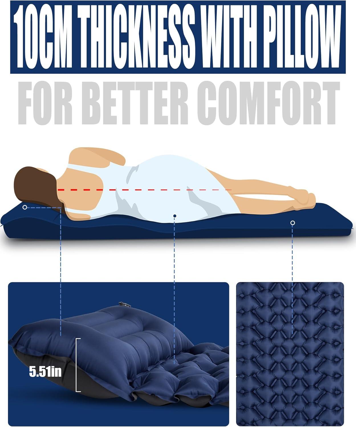 image:imageAKSOUL Sleeping Pad Camping Mat Self Inflating Ultralight amp Compact Air Mattress Connectable Lightweight Inflatable Pad with Builtin Foot Pump for Camping Hiking BackpackingNavy Blue
