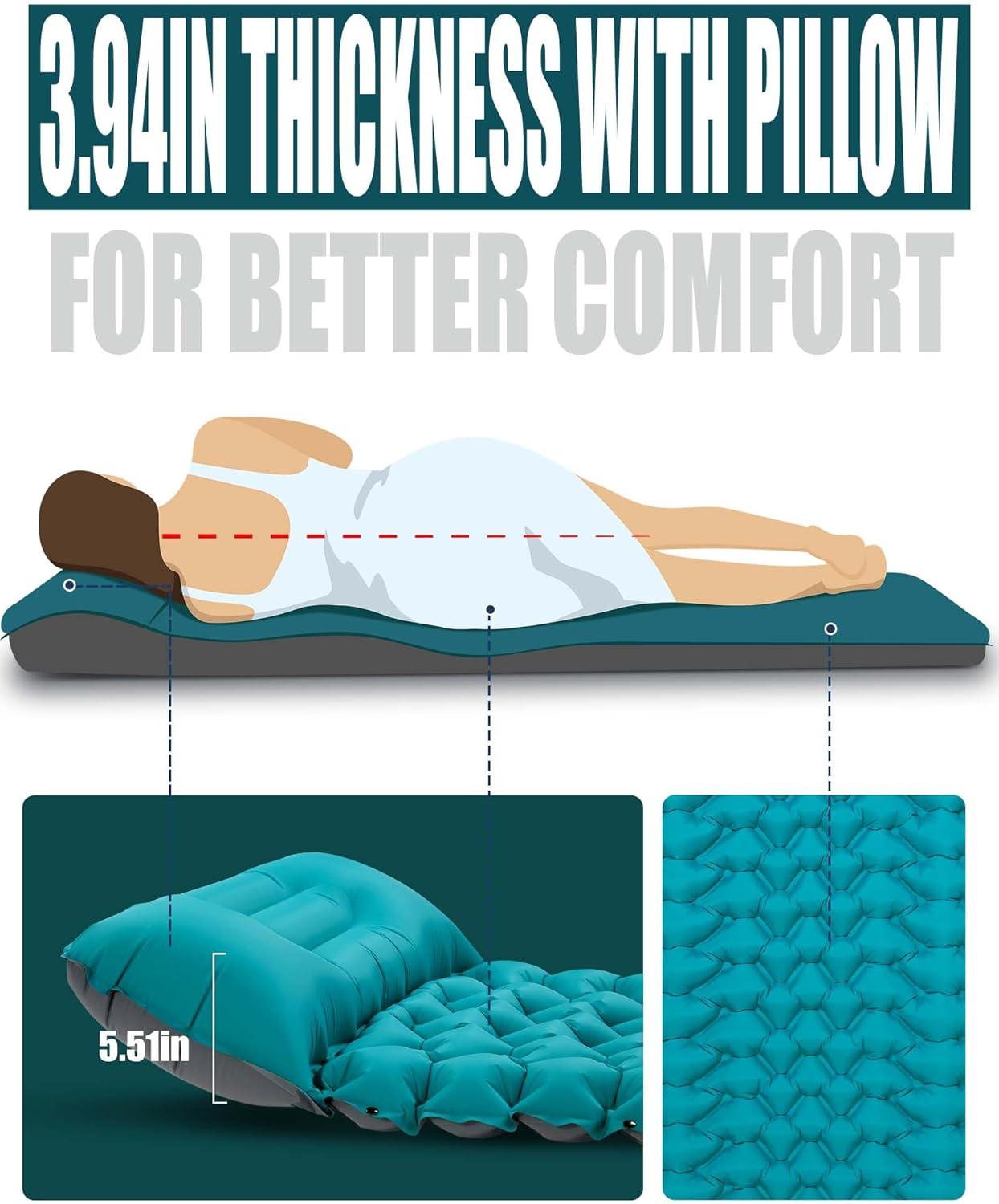 image:imageAKSOUL Sleeping Pad Camping Mat Self Inflating Ultralight amp Compact Air Mattress Connectable Lightweight Inflatable Pad with Builtin Foot Pump for Camping Hiking BackpackingClassic Peacock Blue