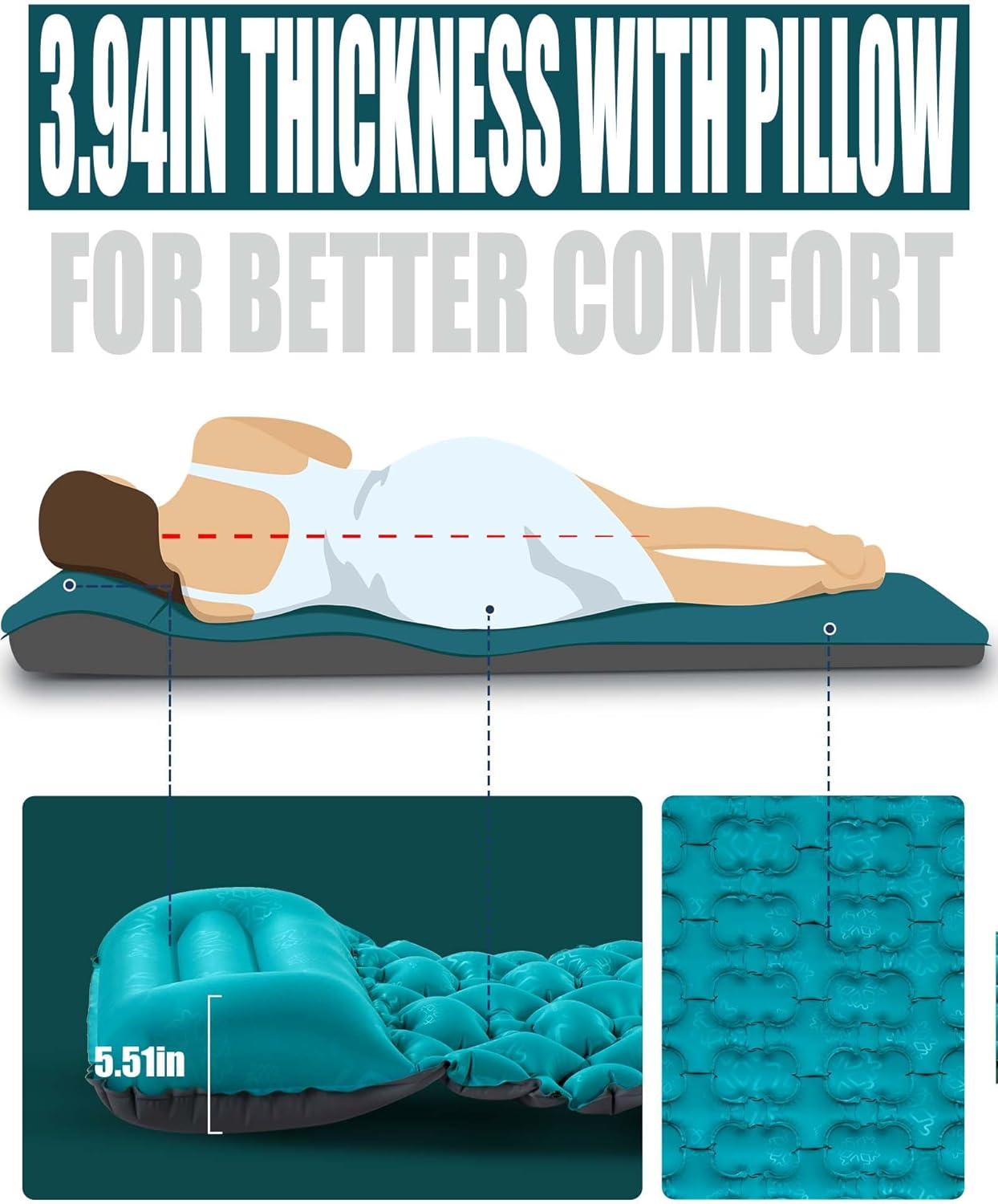 image:imageAKSOUL Sleeping Pad Camping Mat Self Inflating Ultralight amp Compact Air Mattress Connectable Lightweight Inflatable Pad with Builtin Foot Pump for Camping Hiking BackpackingUpgraded Peacock Blue
