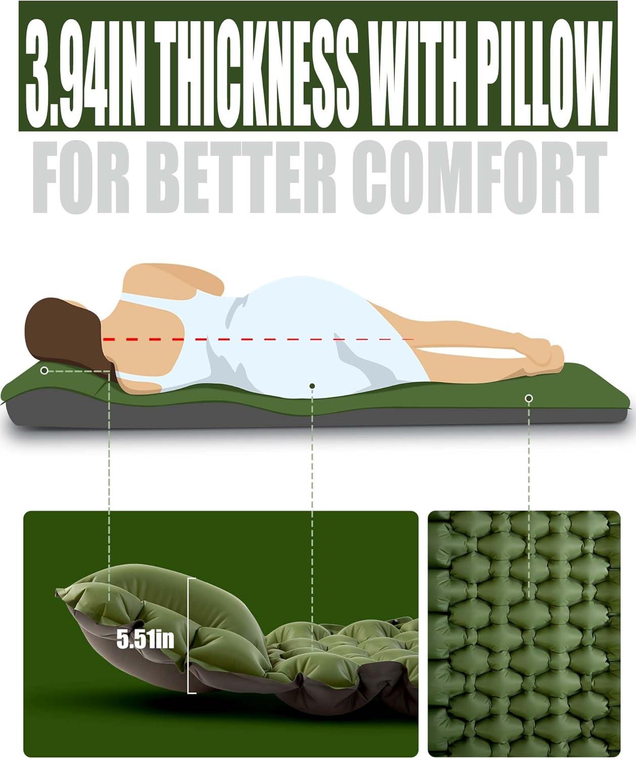 image:imageAKSOUL Sleeping Pad Camping Mat Self Inflating Ultralight amp Compact Air Mattress Connectable Lightweight Inflatable Pad with Builtin Foot Pump for Camping Hiking BackpackingClassic Army Green
