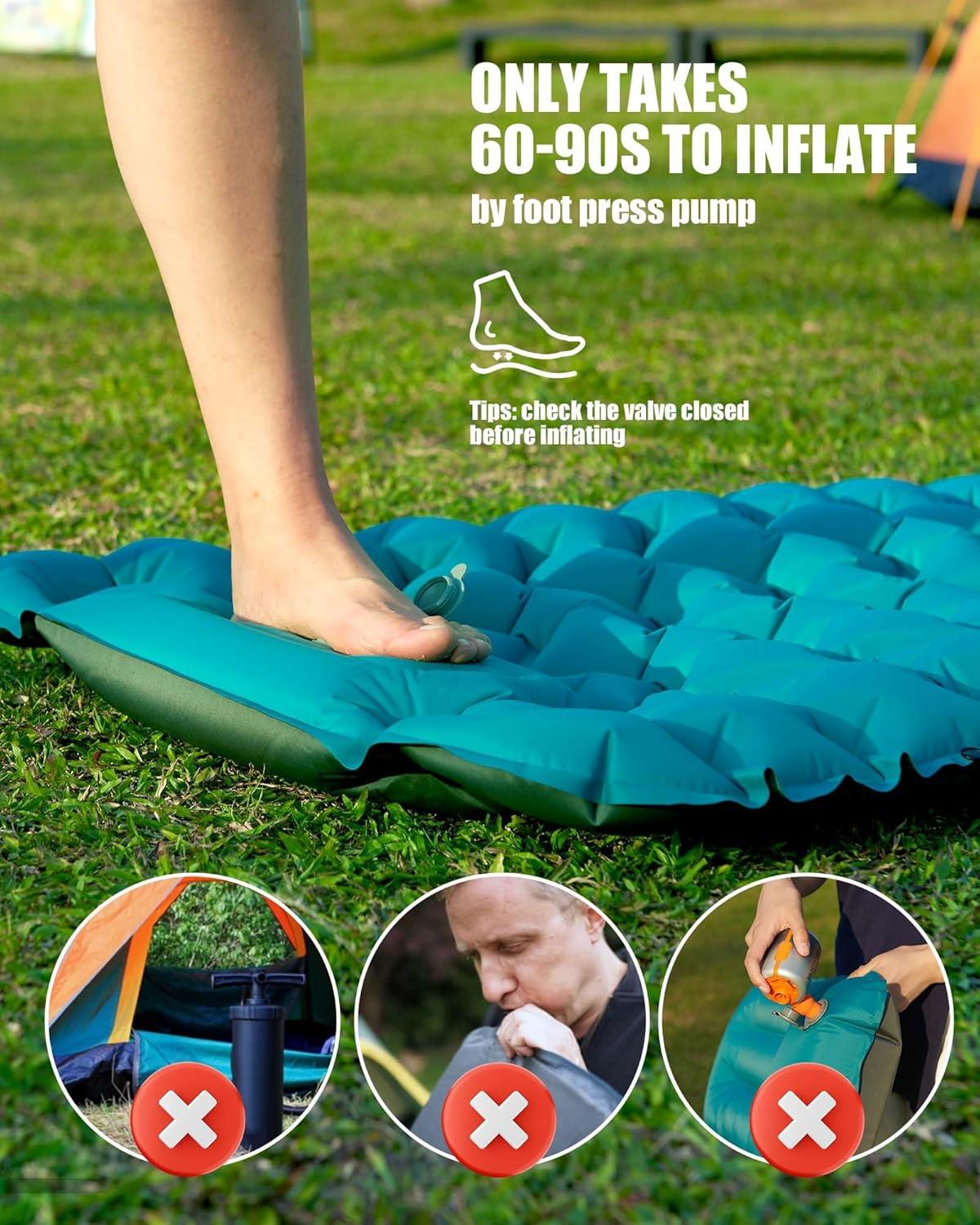 image:imageAKSOUL Sleeping Pad Camping Mat Self Inflating Ultralight amp Compact Air Mattress Connectable Lightweight Inflatable Pad with Builtin Foot Pump for Camping Hiking BackpackingClassic Peacock Blue