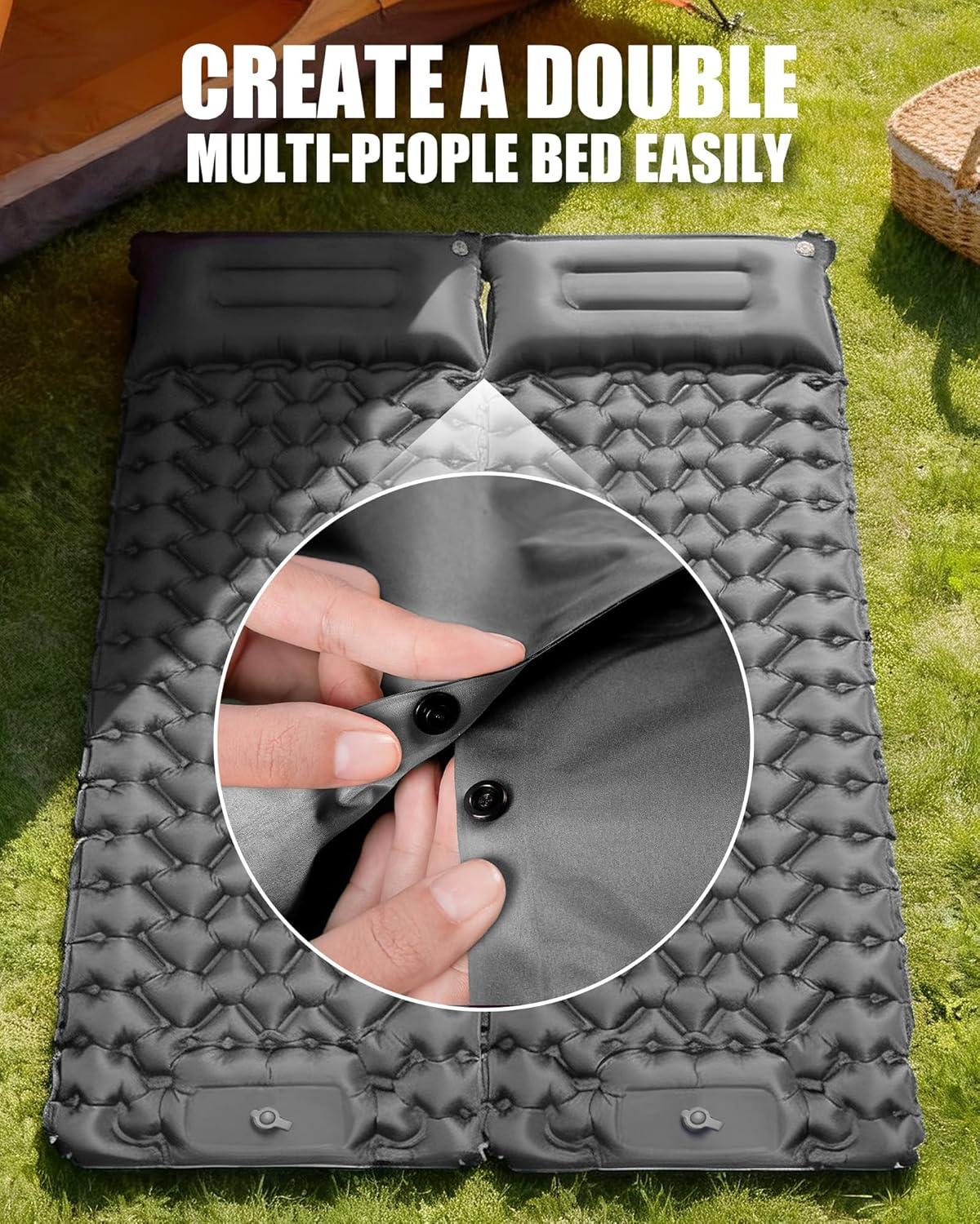 image:imageAKSOUL Sleeping Pad Camping Mat Self Inflating Ultralight amp Compact Air Mattress Connectable Lightweight Inflatable Pad with Builtin Foot Pump for Camping Hiking BackpackingGrey