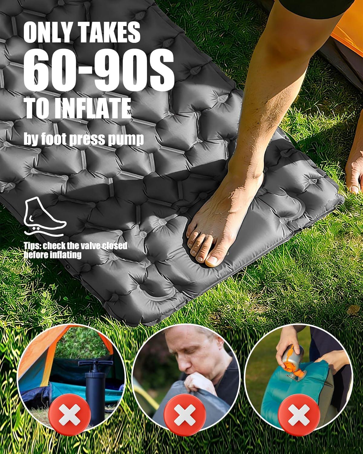 image:imageAKSOUL Sleeping Pad Camping Mat Self Inflating Ultralight amp Compact Air Mattress Connectable Lightweight Inflatable Pad with Builtin Foot Pump for Camping Hiking BackpackingGrey