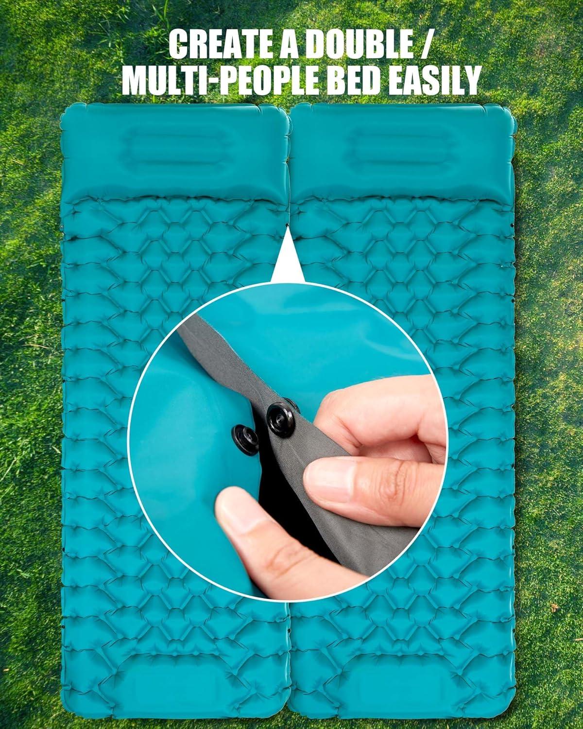 image:imageAKSOUL Sleeping Pad Camping Mat Self Inflating Ultralight amp Compact Air Mattress Connectable Lightweight Inflatable Pad with Builtin Foot Pump for Camping Hiking BackpackingClassic Peacock Blue