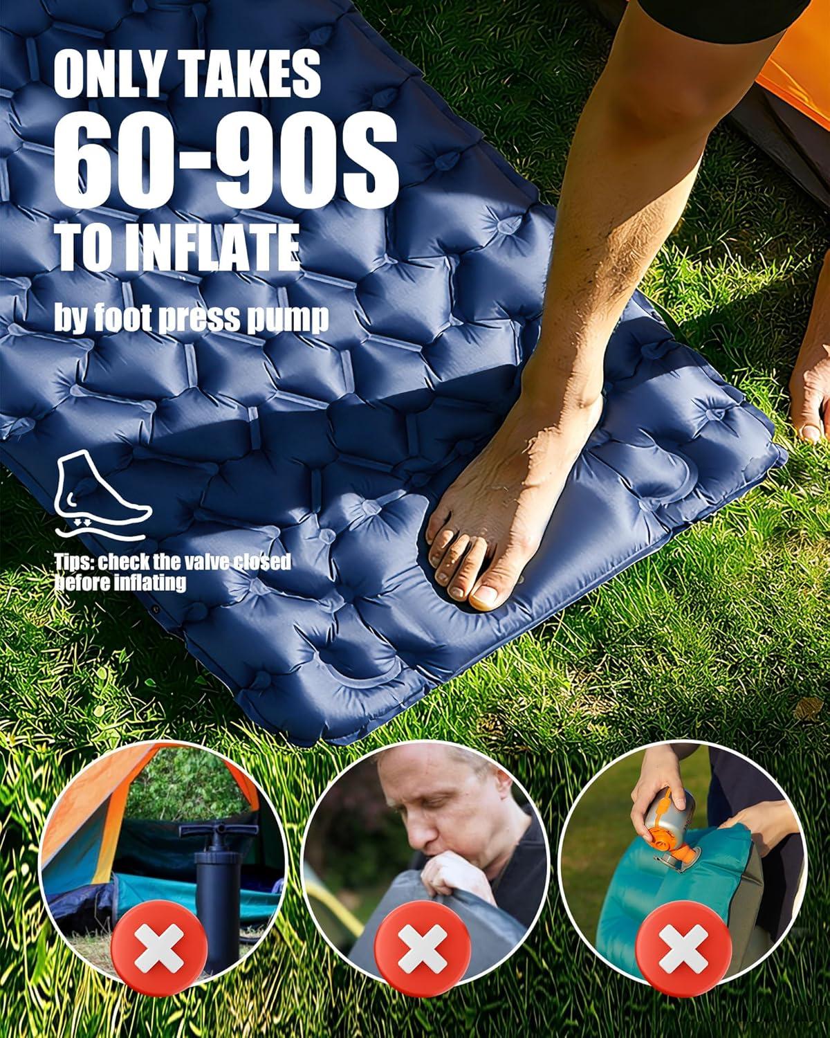 image:imageAKSOUL Sleeping Pad Camping Mat Self Inflating Ultralight amp Compact Air Mattress Connectable Lightweight Inflatable Pad with Builtin Foot Pump for Camping Hiking BackpackingNavy Blue