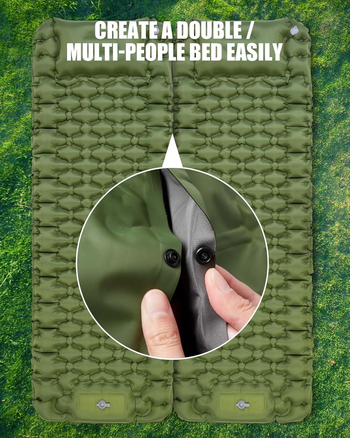 image:imageAKSOUL Sleeping Pad Camping Mat Self Inflating Ultralight amp Compact Air Mattress Connectable Lightweight Inflatable Pad with Builtin Foot Pump for Camping Hiking BackpackingClassic Army Green