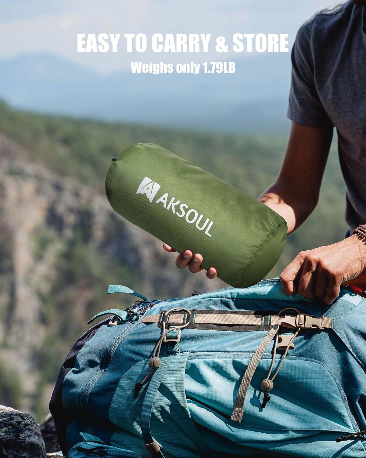 image:imageAKSOUL Sleeping Pad Camping Mat Self Inflating Ultralight amp Compact Air Mattress Connectable Lightweight Inflatable Pad with Builtin Foot Pump for Camping Hiking BackpackingClassic Army Green