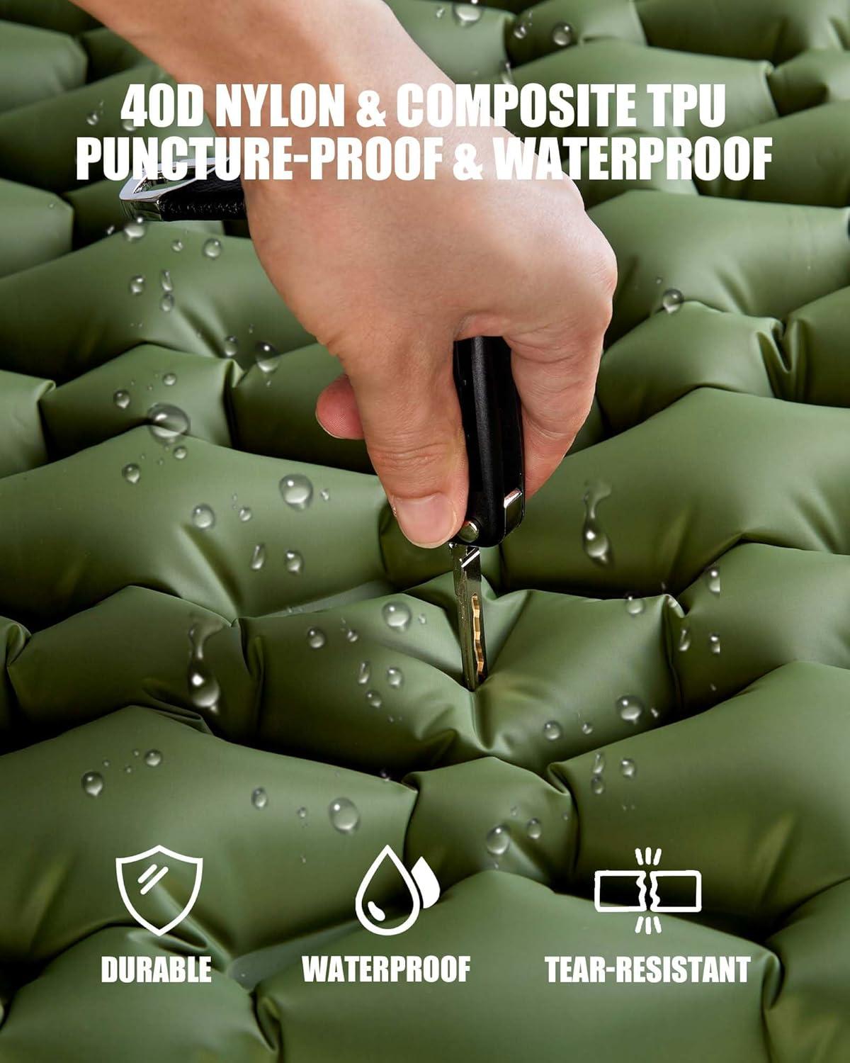 image:imageAKSOUL Sleeping Pad Camping Mat Self Inflating Ultralight amp Compact Air Mattress Connectable Lightweight Inflatable Pad with Builtin Foot Pump for Camping Hiking BackpackingClassic Army Green