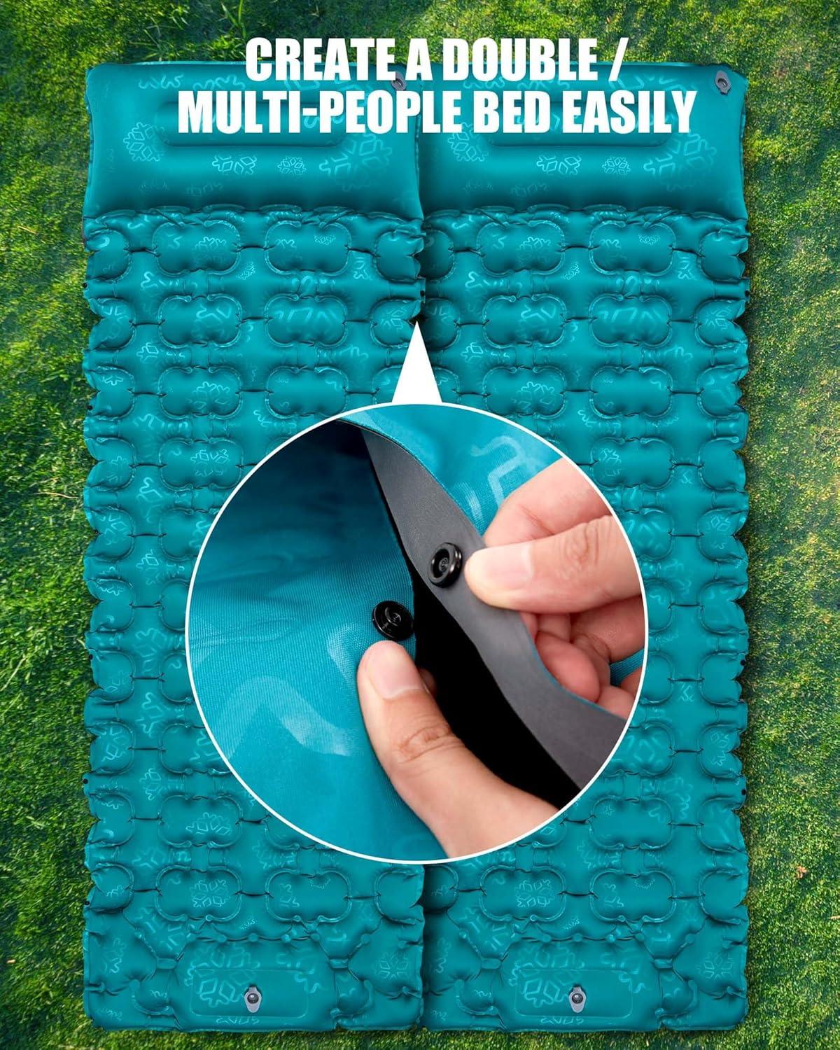 image:imageAKSOUL Sleeping Pad Camping Mat Self Inflating Ultralight amp Compact Air Mattress Connectable Lightweight Inflatable Pad with Builtin Foot Pump for Camping Hiking BackpackingUpgraded Peacock Blue