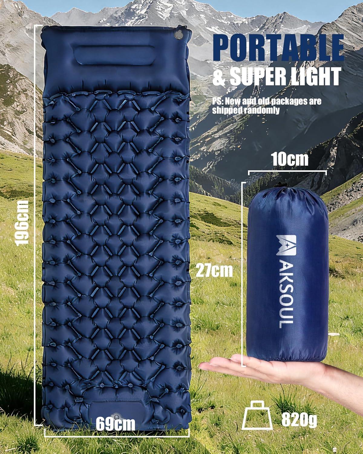 image:imageAKSOUL Sleeping Pad Camping Mat Self Inflating Ultralight amp Compact Air Mattress Connectable Lightweight Inflatable Pad with Builtin Foot Pump for Camping Hiking BackpackingNavy Blue