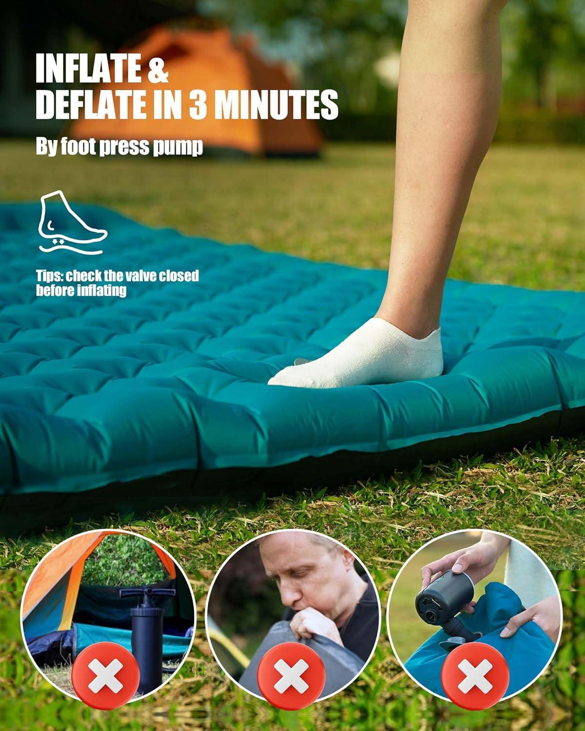 image:imageAKSOUL Sleeping Pad Camping Mat Self Inflating Ultralight amp Compact Air Mattress Connectable Lightweight Inflatable Pad with Builtin Foot Pump for Camping Hiking BackpackingDouble Peacock Blue
