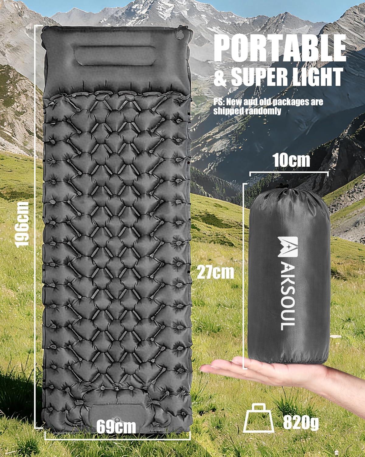 image:imageAKSOUL Sleeping Pad Camping Mat Self Inflating Ultralight amp Compact Air Mattress Connectable Lightweight Inflatable Pad with Builtin Foot Pump for Camping Hiking BackpackingGrey
