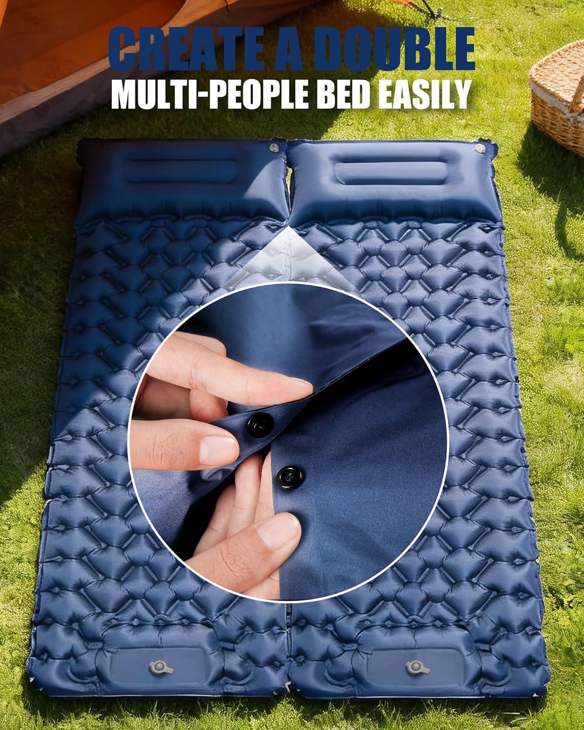 image:imageAKSOUL Sleeping Pad Camping Mat Self Inflating Ultralight amp Compact Air Mattress Connectable Lightweight Inflatable Pad with Builtin Foot Pump for Camping Hiking BackpackingNavy Blue
