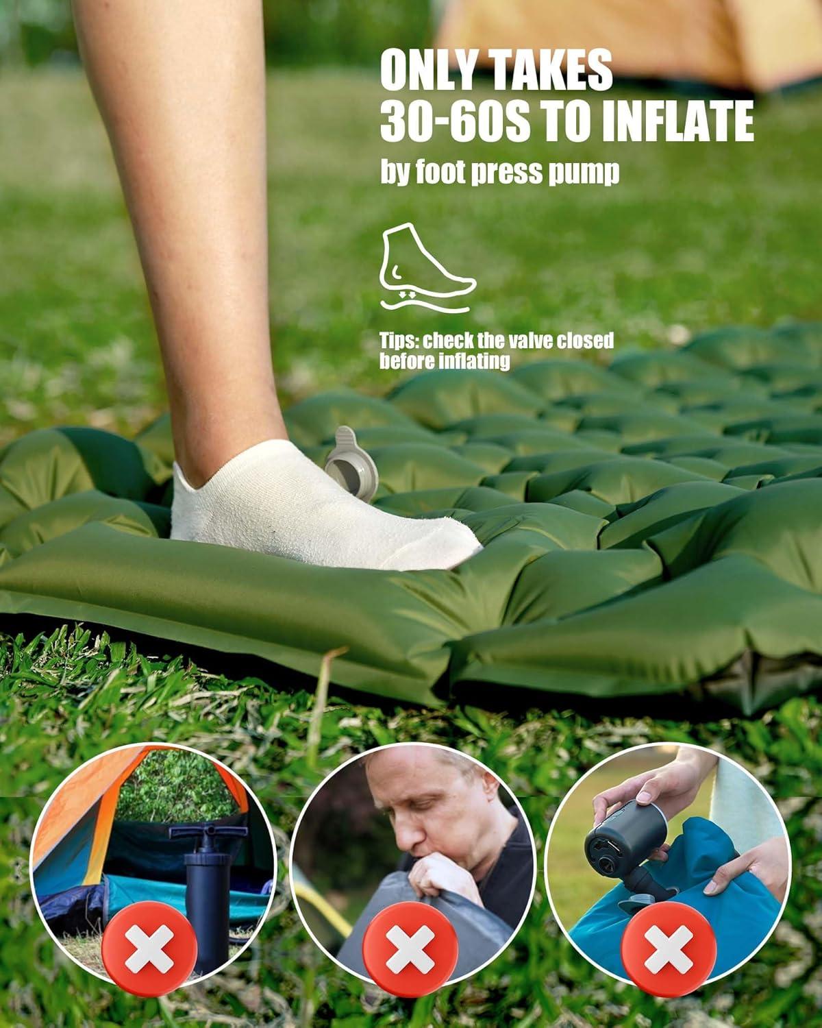 image:imageAKSOUL Sleeping Pad Camping Mat Self Inflating Ultralight amp Compact Air Mattress Connectable Lightweight Inflatable Pad with Builtin Foot Pump for Camping Hiking BackpackingClassic Army Green