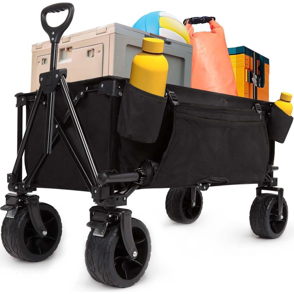 image:imageAKSOUL Foldable Wagon Cart with Wheels Heavy Duty Removable Utility Big Wheel Collapsible Large Folding Pull Cart 440lbs Weight Capacity for All Terrain Outdoor Camping Beach
