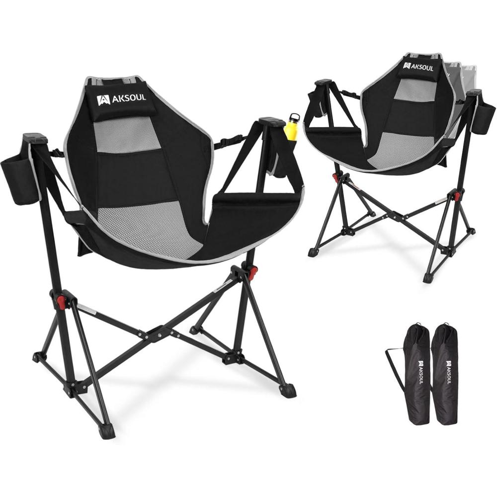 image:imageAKSOUL Hammock Camping Chair Swinging Foldable amp Portable Swing Chairs with Storage Bag 265lbs Adult Weight Capacity Folding Rocking for Lawn Camp Stargazer Outdoor2 PCS