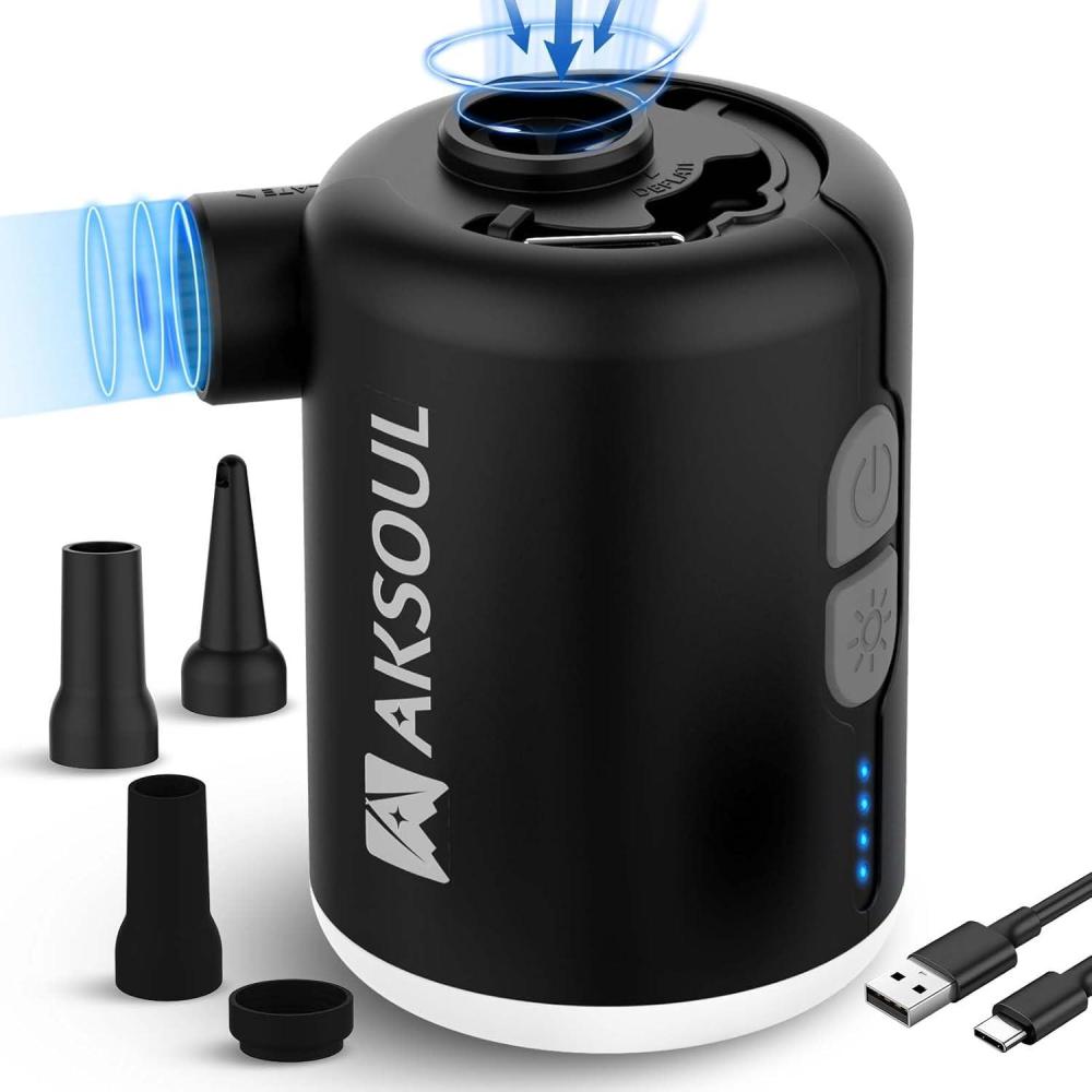 image:imageAKSOUL Portable Air Pump for Inflatables Electric Pumps for Air Mattress Air Bed Pool Floats Raft Basic amp Tiny amp UpgradedUpgraded Black