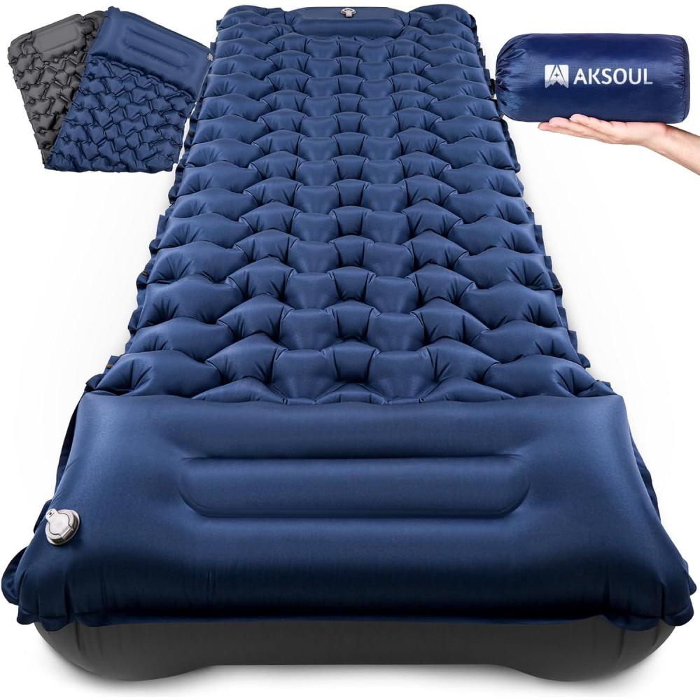 image:imageAKSOUL Sleeping Pad Camping Mat Self Inflating Ultralight amp Compact Air Mattress Connectable Lightweight Inflatable Pad with Builtin Foot Pump for Camping Hiking BackpackingNavy Blue