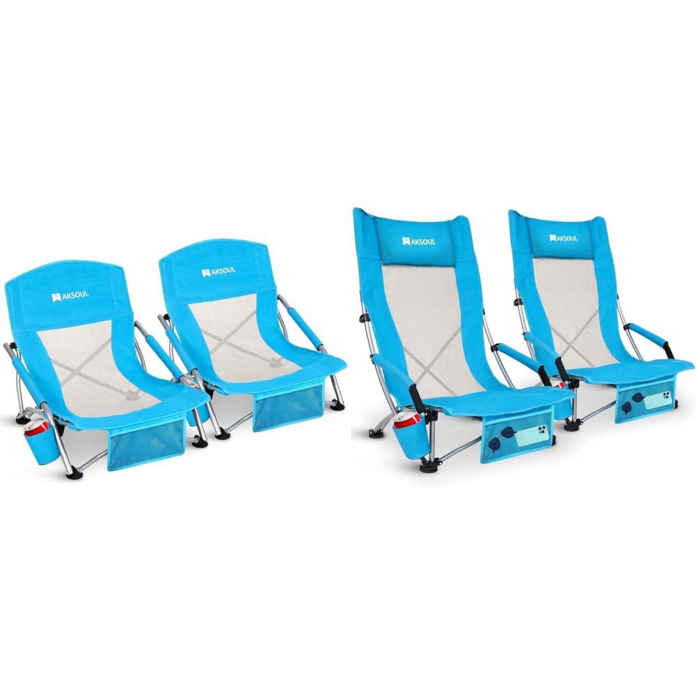 image:imageLow High Back Beach Chair Portable Lightweight Beach Chairs for Adults with Packable Bag Foldable Wide Seat Sand Chair for Outdoor Concert Lawn Ground Camping Backpack Travel