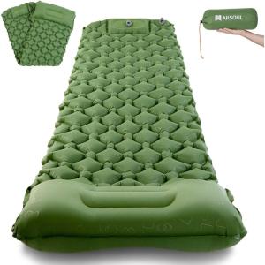 image:imageAKSOUL Camping Ultralight Sleeping Pad Compact Portable Self Inflatable Sleep Mat with Builtin Foot Pump Lightweight Single Pad for Camping Traveling Outdoor Activities Green