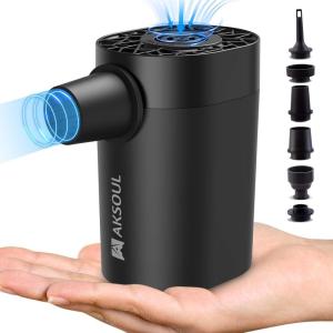 image:imageAKSOUL Portable Air Pump for Inflatables Electric Pumps for Air Mattress Air Bed Pool Floats Raft Basic amp Tiny amp UpgradedBasic Black