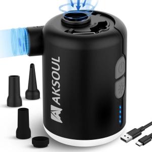 image:imageAKSOUL Portable Air Pump for Inflatables Electric Pumps for Air Mattress Air Bed Pool Floats Raft Basic amp Tiny amp UpgradedUpgraded Black