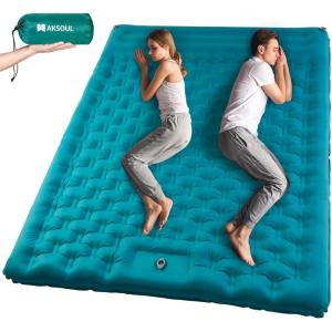 image:imageAKSOUL Sleeping Pad Camping Mat Self Inflating Ultralight amp Compact Air Mattress Connectable Lightweight Inflatable Pad with Builtin Foot Pump for Camping Hiking BackpackingDouble Peacock Blue