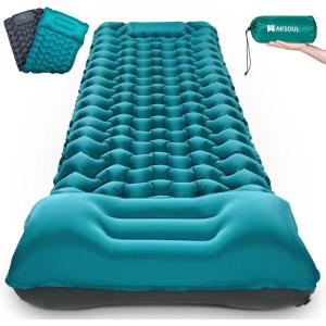 image:imageAKSOUL Sleeping Pad Camping Mat Self Inflating Ultralight amp Compact Air Mattress Connectable Lightweight Inflatable Pad with Builtin Foot Pump for Camping Hiking BackpackingClassic Peacock Blue