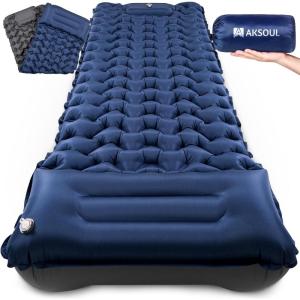 image:imageAKSOUL Sleeping Pad Camping Mat Self Inflating Ultralight amp Compact Air Mattress Connectable Lightweight Inflatable Pad with Builtin Foot Pump for Camping Hiking BackpackingNavy Blue