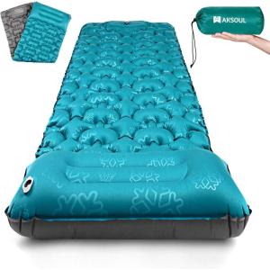 image:imageAKSOUL Sleeping Pad Camping Mat Self Inflating Ultralight amp Compact Air Mattress Connectable Lightweight Inflatable Pad with Builtin Foot Pump for Camping Hiking BackpackingUpgraded Peacock Blue
