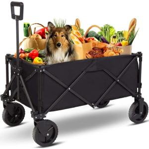 image:imageFoldable Wagon Collapsible Folding Cart Portable Utility Pull Carts with All Terrain Wheel Multipurpose Heavy Duty Wagons for Outdoor Wide Camping Beach Sand Fishing Black